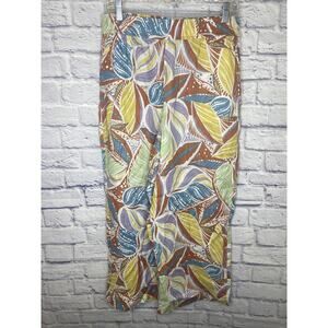 C & C California 100% Linen Wide Leg Women's Tropical Print Pants SZ Large NWT